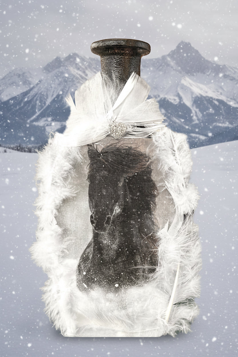 Faux-fur trimmed coat with dark bodice and white collar
