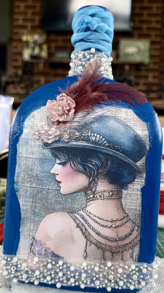 Vintage Blue Lady with Feathers