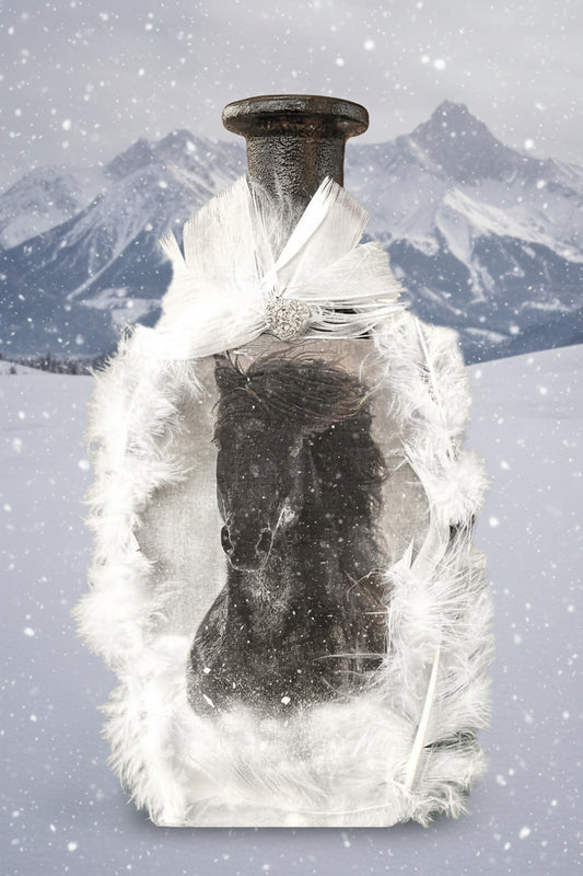 Faux-fur trimmed coat with dark bodice and white collar